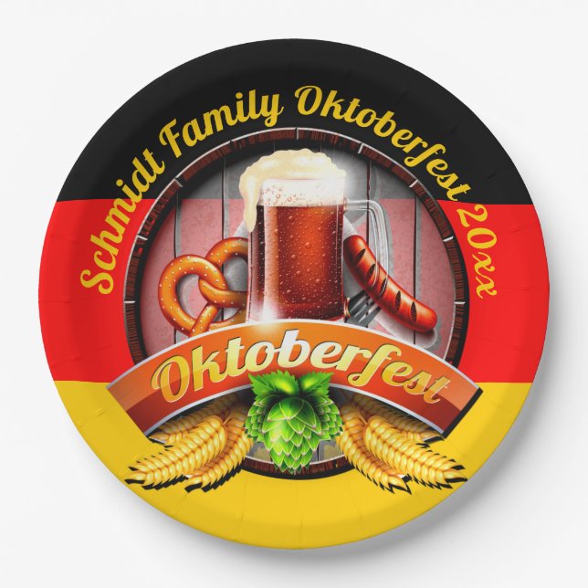 Octoberfest Festival Personalize Name Year 9"Party Paper Plates (Front)