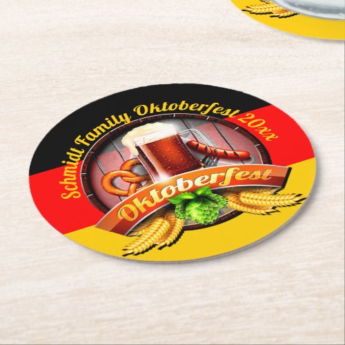 Octoberfest Festival Personalize Name Year Round Paper Coaster