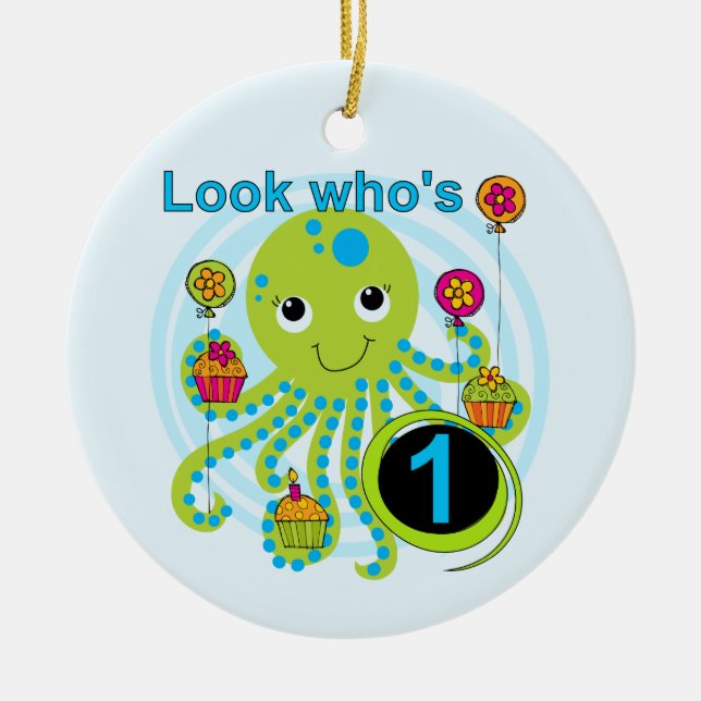 Octopus 1st Birthday T-shirts and Gifts Ceramic Ornament (Front)
