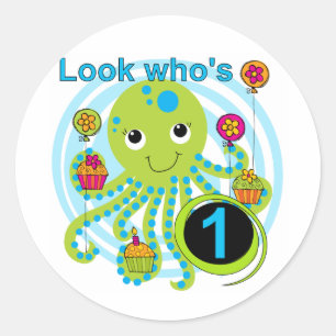 Octopus 1st Birthday T-shirts and Gifts Classic Round Sticker