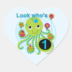 Octopus 1st Birthday T-shirts and Gifts Heart Sticker