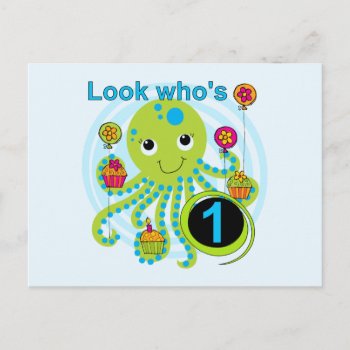 Octopus 1st Birthday T-shirts And Gifts Postcard by kids_birthdays at Zazzle