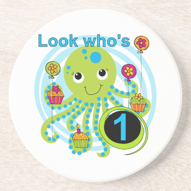Octopus 1st Birthday T-shirts and Gifts Sandstone Coaster (Front)