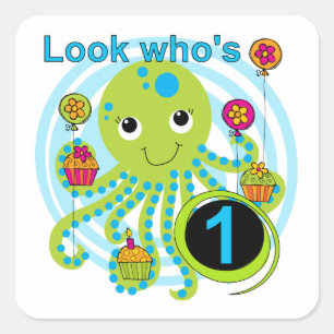 Octopus 1st Birthday T-shirts and Gifts Square Sticker