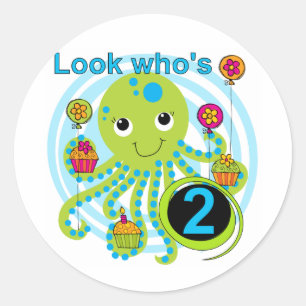 Octopus 2nd Birthday T shirts and Gifts Classic Round Sticker
