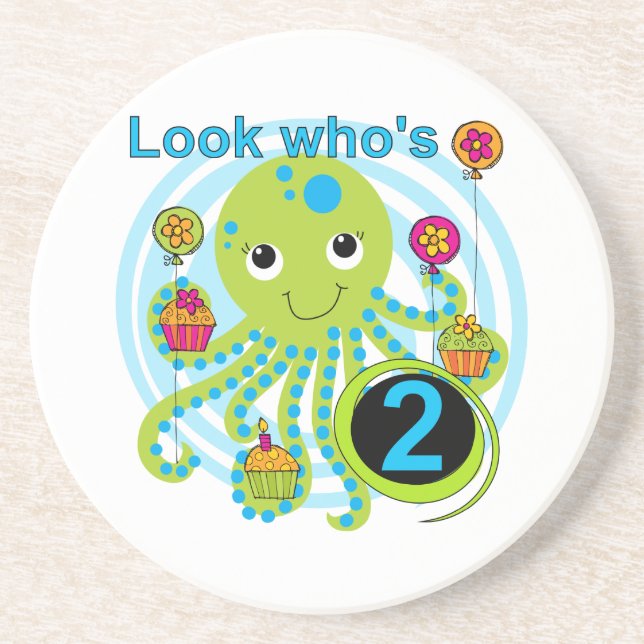 Octopus 2nd Birthday T shirts and Gifts Sandstone Coaster (Front)