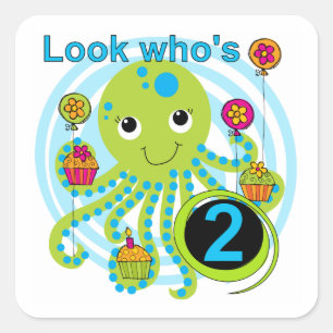 Octopus 2nd Birthday T shirts and Gifts Square Sticker