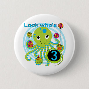 Octopus 3rd Birthday T-shirts and Gifts Button