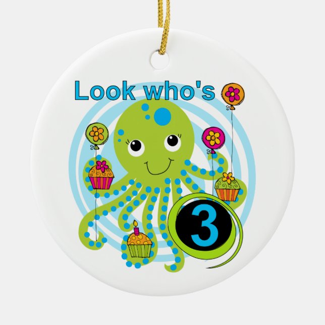 Octopus 3rd Birthday T-shirts and Gifts Ceramic Ornament (Front)