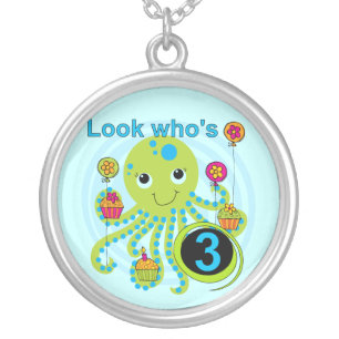 Octopus 3rd Birthday T-shirts and Gifts Silver Plated Necklace