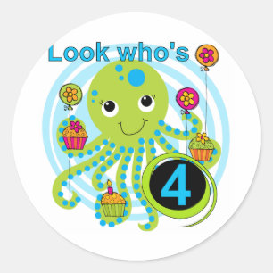 Octopus 4th Birthday T shirts and Gifts Classic Round Sticker