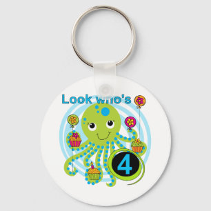 Octopus 4th Birthday T shirts and Gifts Keychain