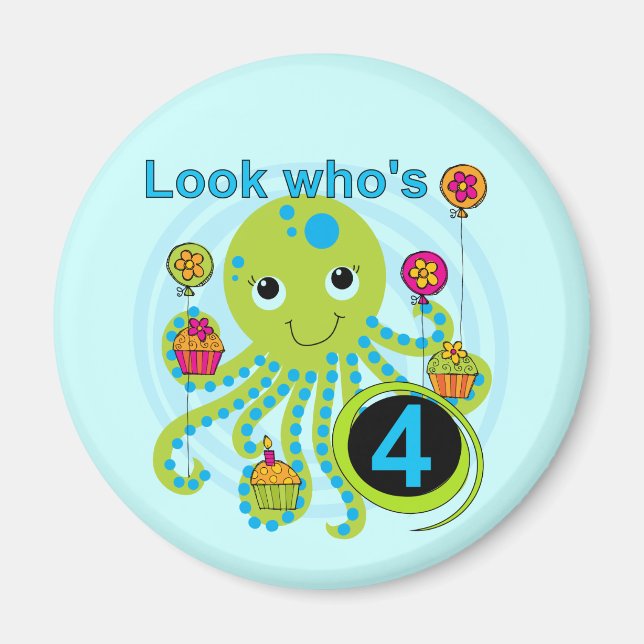 Octopus 4th Birthday T shirts and Gifts Magnet (Front)