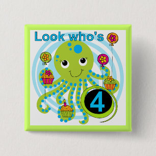 Octopus 4th Birthday T shirts and Gifts Pinback Button