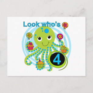Octopus 4th Birthday T shirts and Gifts Postcard