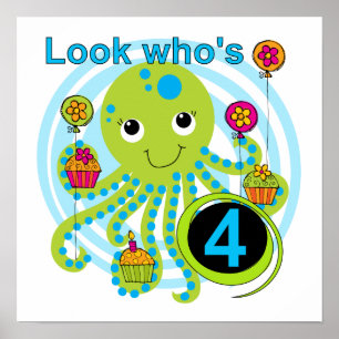 Octopus 4th Birthday T shirts and Gifts Poster