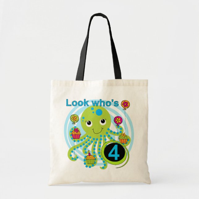 Octopus 4th Birthday T shirts and Gifts Tote Bag (Front)