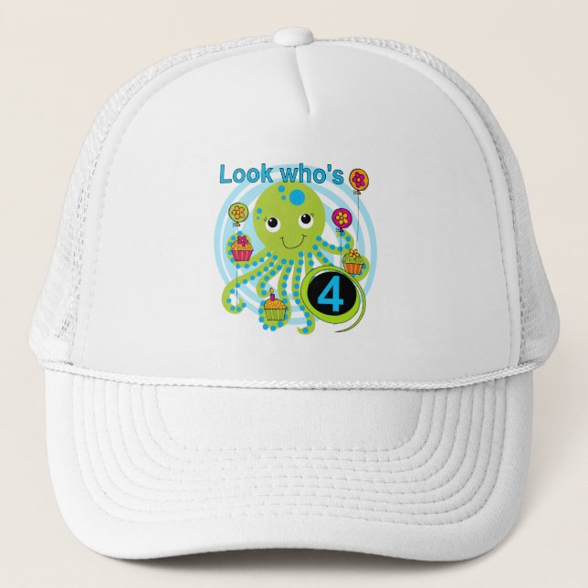 Octopus 4th Birthday T shirts and Gifts Trucker Hat (Front)