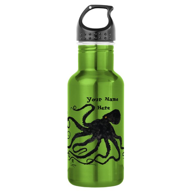 Octopus 6 On Apple Green - 18 oz. Water Bottle (Front)