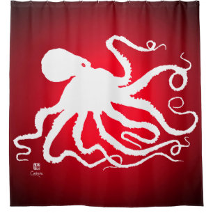 Octopus 6 on Red - Shower Curtain