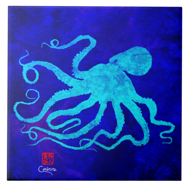 Octopus 6 R - Large Ceramic Tile (Front)