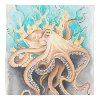 Octopus Algae Teal Watercolor Art