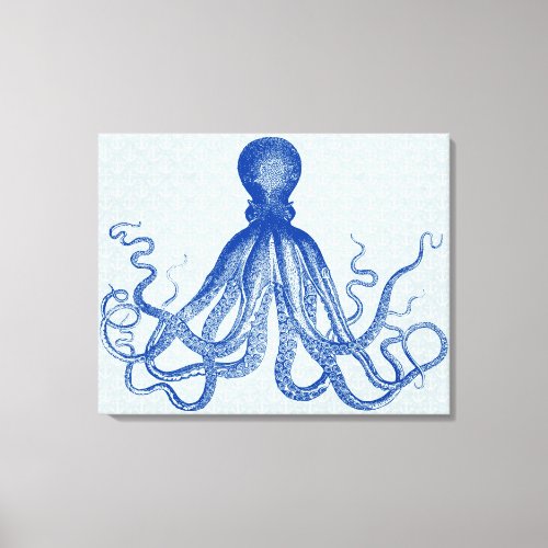 Octopus Anchors Lord Bodner Blue Vintage Triptych Canvas Print