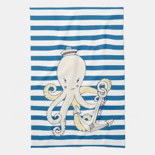 Octopus and Anchor Blue and White Stripe Towel