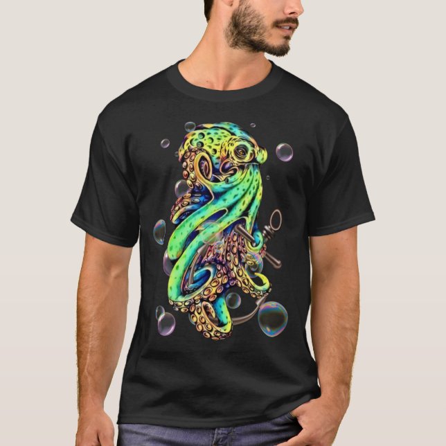 Octopus and Anchor Bubbles colorful tentacles T-Shirt (Front)
