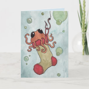 Octopus and Christmas Stocking Holiday Card