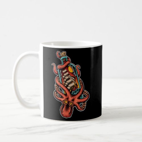 Octopus And Clipper Ship In Bottle Old School Sail Coffee Mug