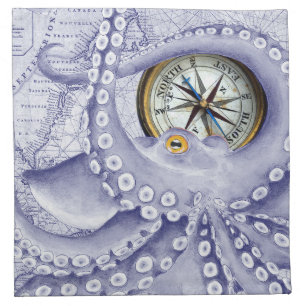 Octopus And Compass Purple Cloth Napkin