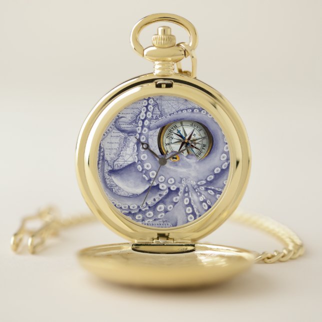 Octopus And Compass Purple Pocket Watch (Inside)