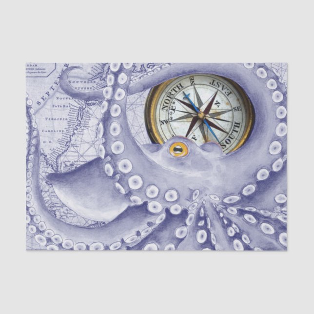 Octopus And Compass Purple Tissue Paper (Front)