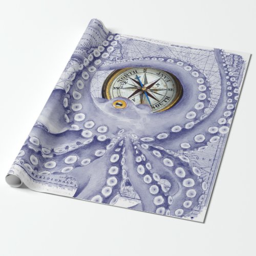 Octopus And Compass Purple Wrapping Paper