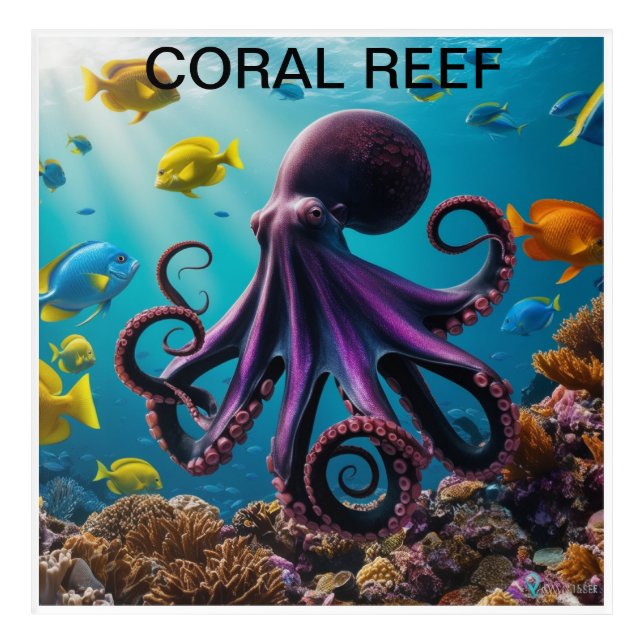  Octopus and Coral Reef Harmony" Acrylic Print (Front)