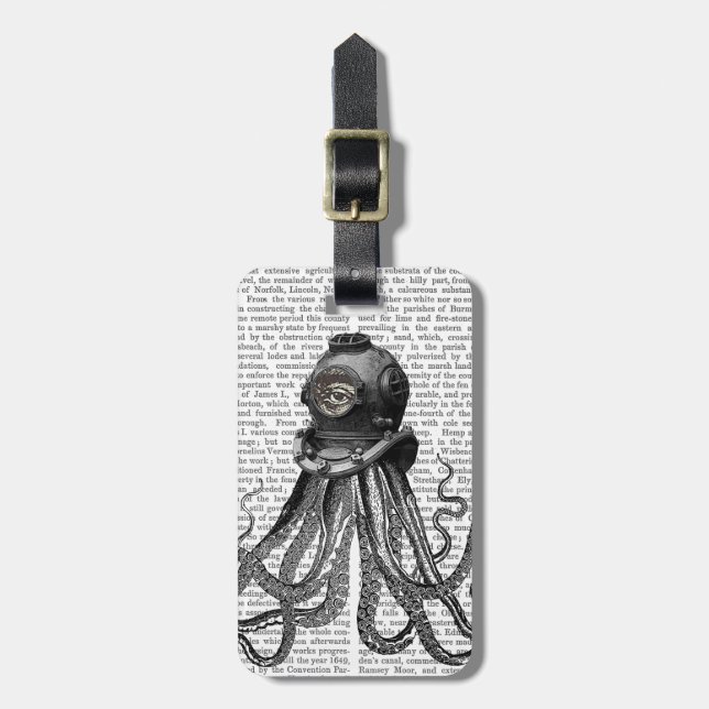 Octopus and Diving Helmet Luggage Tag (Front Vertical)
