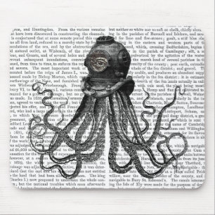 Octopus and Diving Helmet Mouse Pad