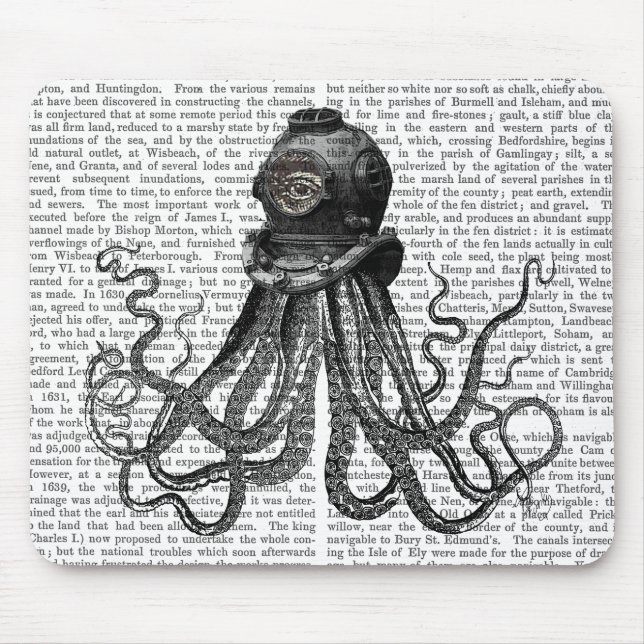 Octopus and Diving Helmet Mouse Pad (Front)