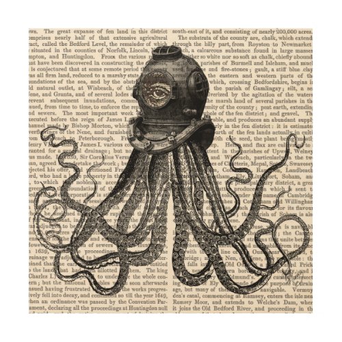 Octopus and Diving Helmet Wood Wall Art