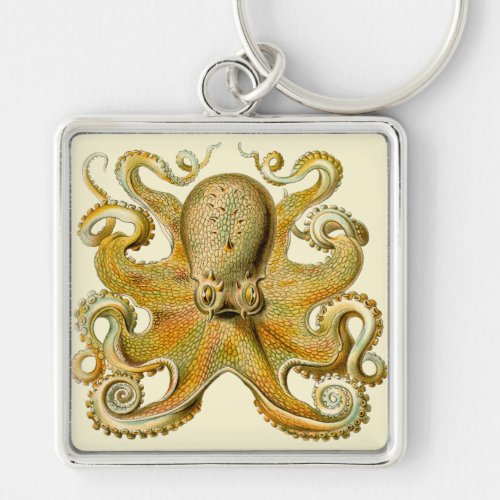 Octopus antique illustration sea monster keychain