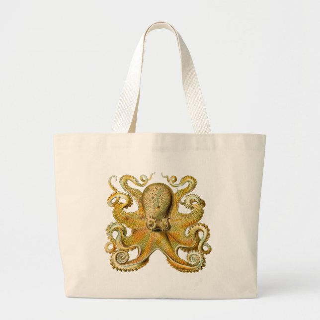 Octopus antique illustration sea monster large tote bag (Front)