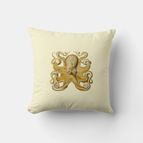 Octopus antique illustration sea monster throw pillow