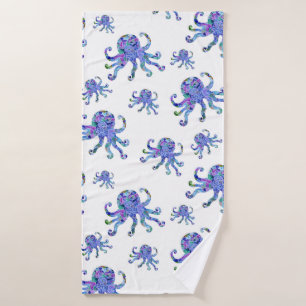 Octopus Aqua Mosaic Sea Life Seamless Pattern Bath Towel