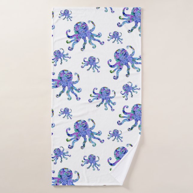 Octopus Aqua Mosaic Sea Life Seamless Pattern  Bath Towel (Bath Towel)