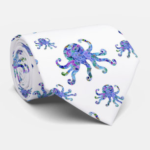 Octopus Aqua Mosaic Sea Life Seamless Pattern  Neck Tie