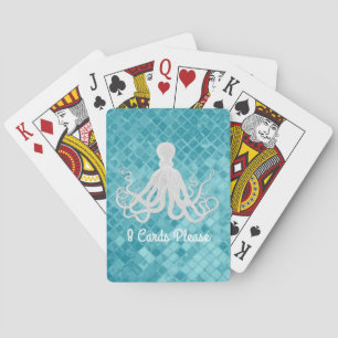 Octopus Aqua Sea Glass Personalize Poker Cards