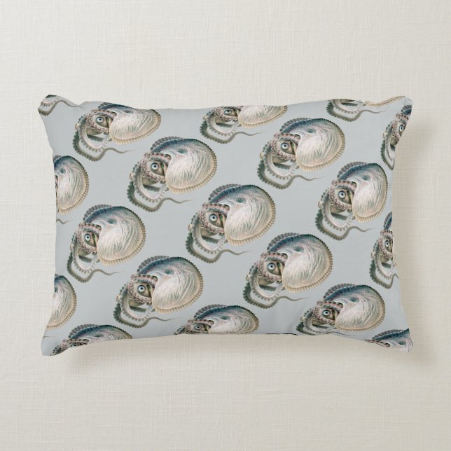 Octopus Argonaut, Vintage Marine Life Animals Accent Pillow (Front)