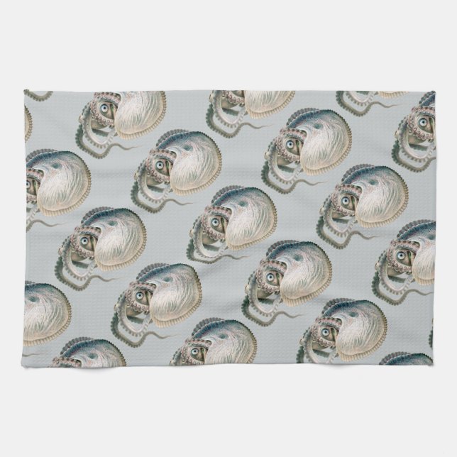 Octopus Argonaut, Vintage Marine Life Animals Kitchen Towel (Horizontal)