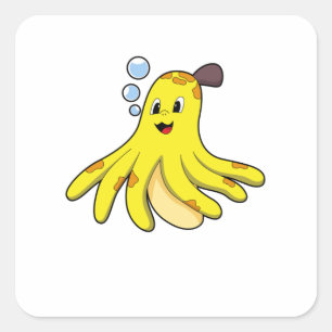 Octopus as Banana Square Sticker